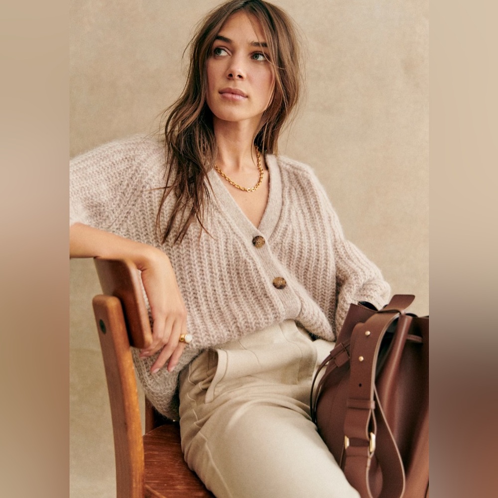 Sezane Cream Cardigan Sweater